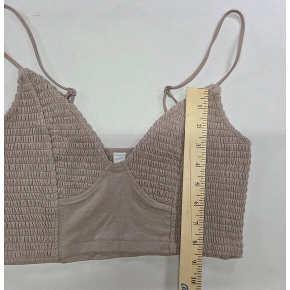 Zenana Smocked Bralette Top Spaghetti Straps Stretchy Mocha/Taupe Women L New - Picture 5 of 7